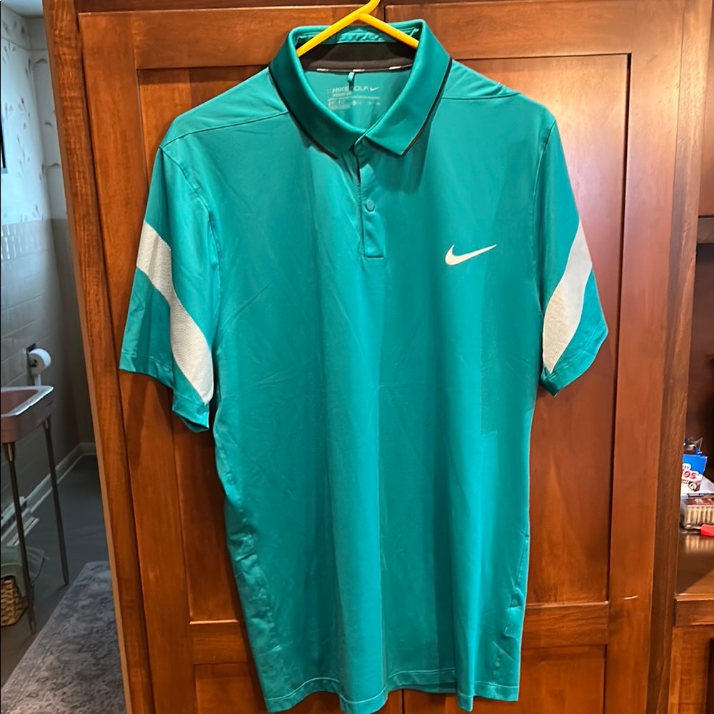 Nike Green and White Polo Shirt Performance Design